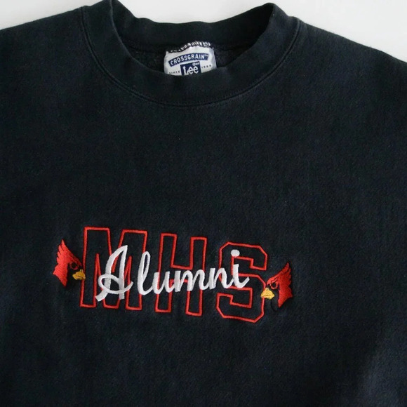 Vintage 90's Lee Crossgrain Navy MHS Alumni Crewneck Sweater XL - Picture 10 of 11